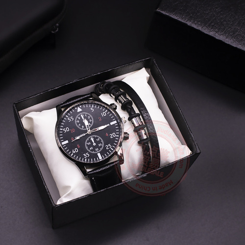 watch men 3pcs new watch men's trendy student fashion quartz watch belt business men's watch set