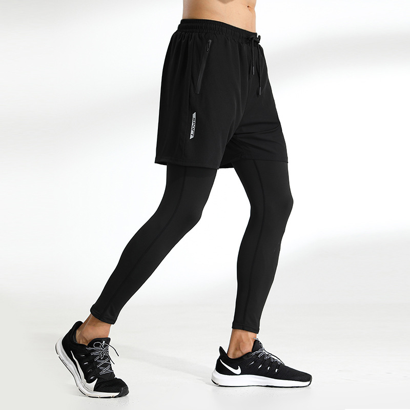 Las nuevas medias de los hombres falsifican dos piezas fitness deportes entrenamiento en funcionamiento Amazon casual stretch pantalones de secado rápido hombres