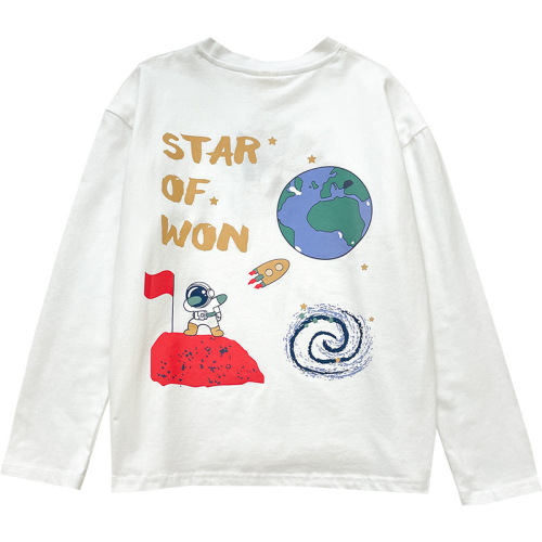 2024 Spring and Autumn New Cartoon Print Pure Cotton Long-Sleeve T-Shirt for Boys and Girls Korean Style Children's Clothing Spring Outfit