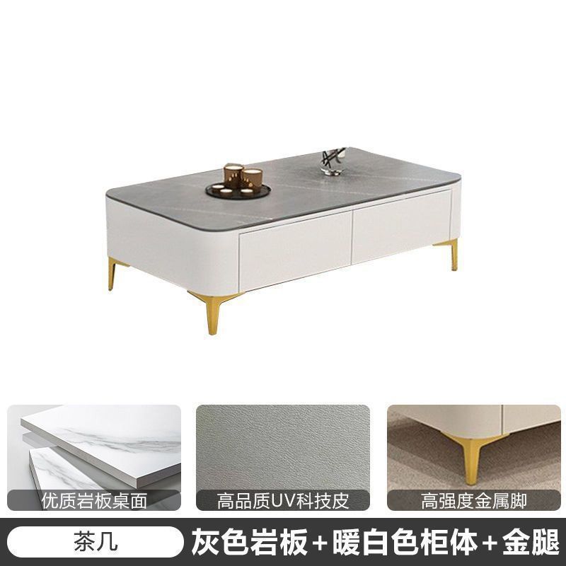 테크니컬 가죽 화이트 캐비닛 + 그레이 슬레이트 [완전 조립] + 골드 다리