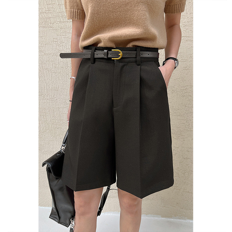 Women's High-Waisted Pleated Cropped Pants for Spring and Autumn, New Style for Petite Figures, Slimming Suit Wide-Leg Shorts for Commuting