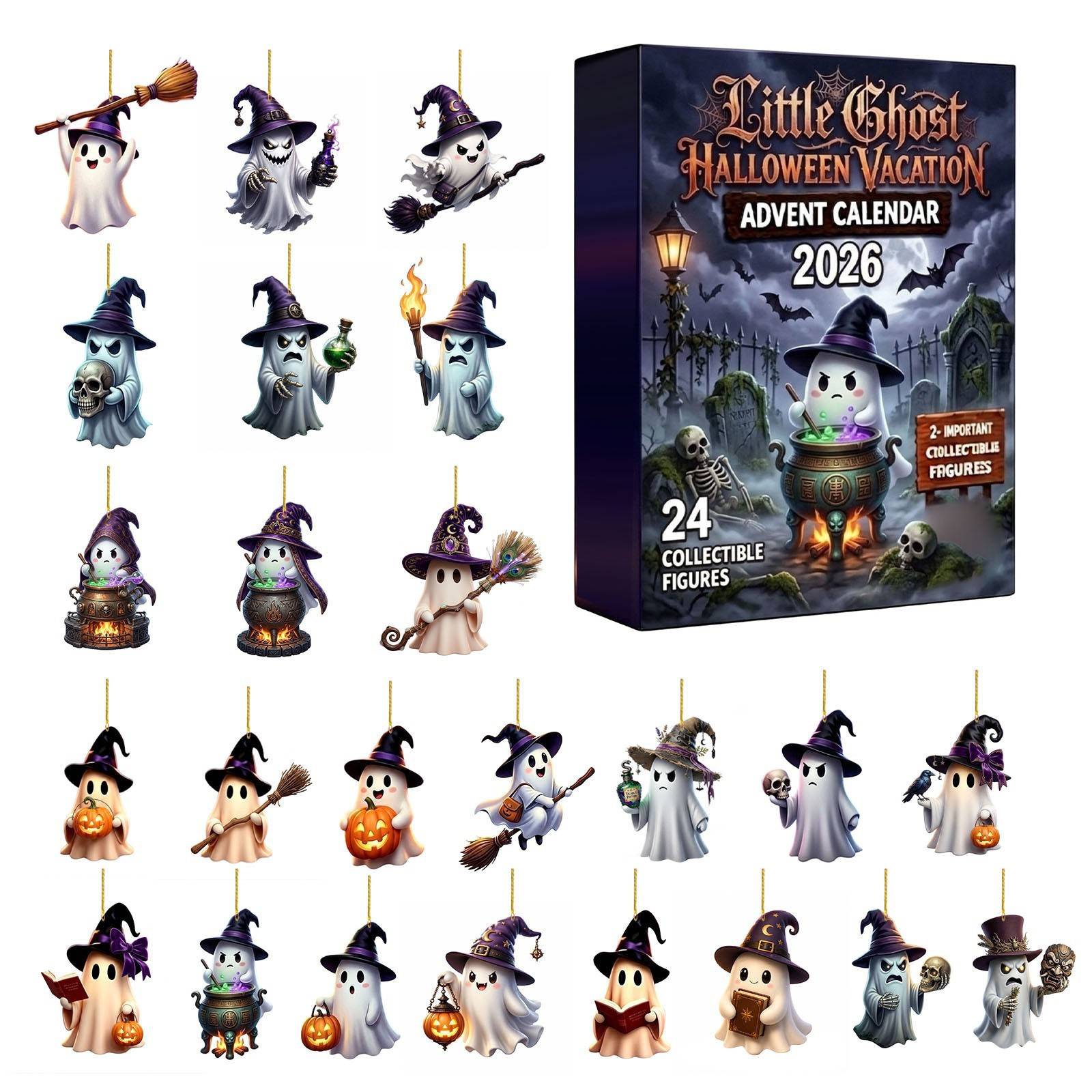 Caja Ciega de Calendario de Adviento de 24 Casillas de Acrílico Colgante para Halloween