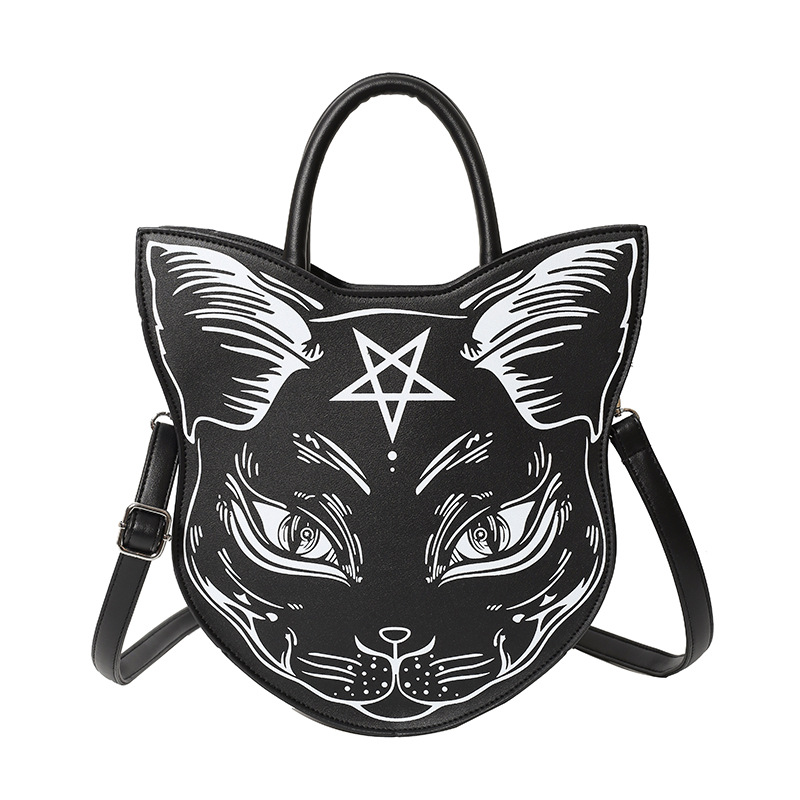 Bolso bandolera con impresión de cara de gato estilo punk Halloween, nuevo modelo cross border Amazon