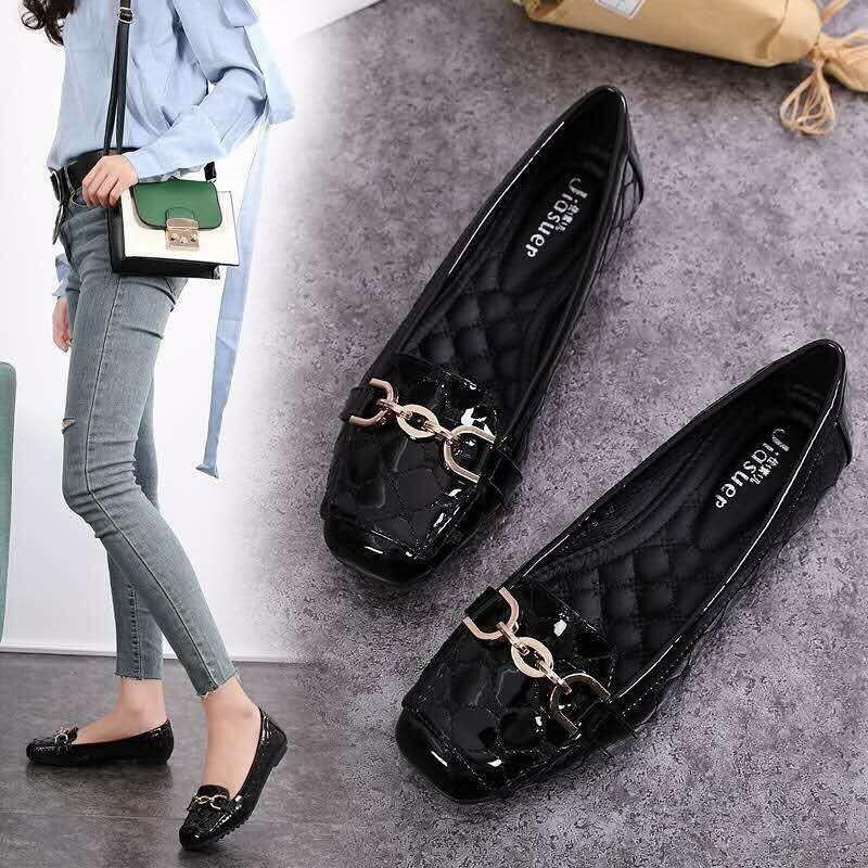 Women's Leather Ballet Flats Square Toe Soft Sole Moccasin Loafers_voghion.com