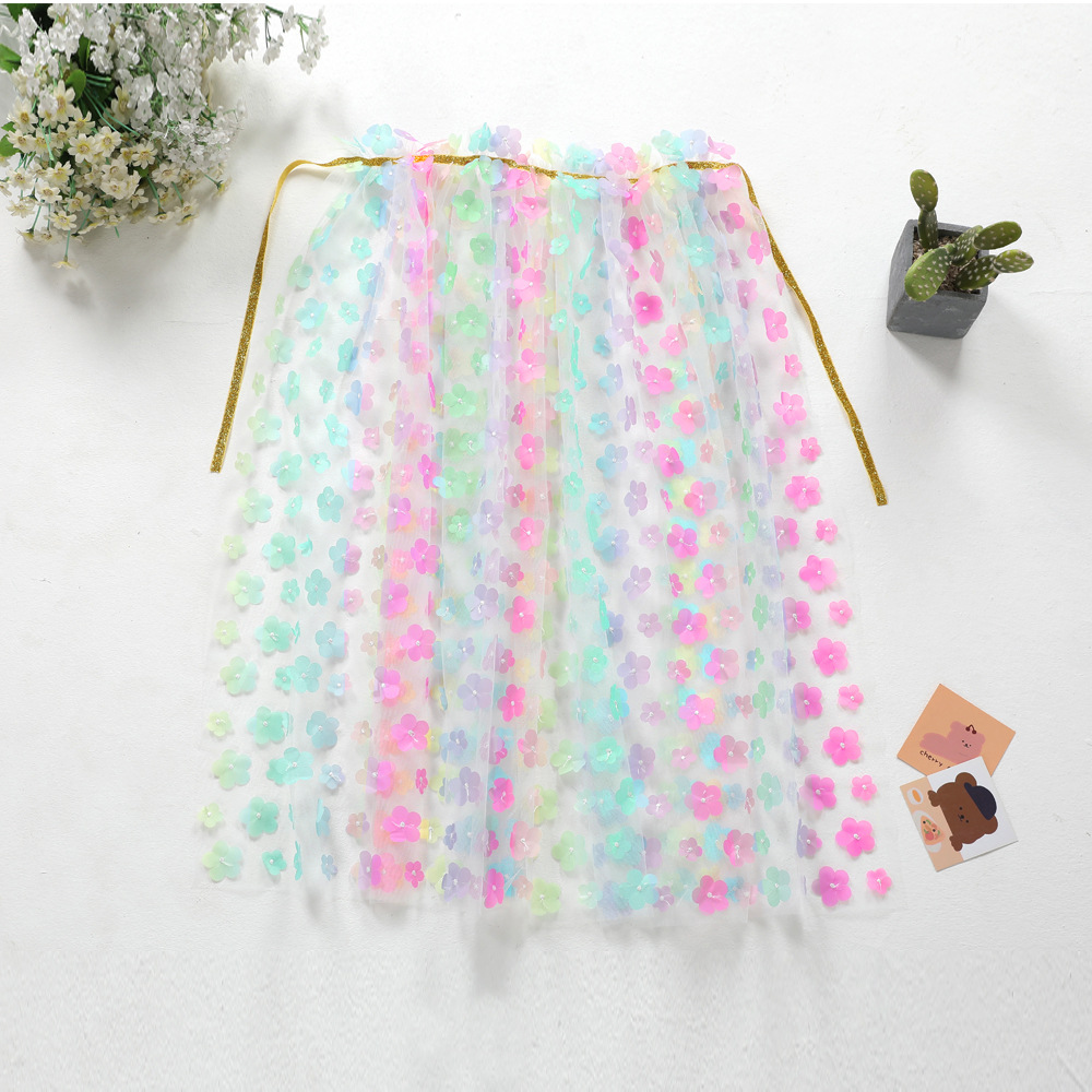 New Rainbow Sunflower Children's Cloak Thin Outing Lace-up Embroidered Cloak for Children and Middle-aged Children Mesh Princess Shawl