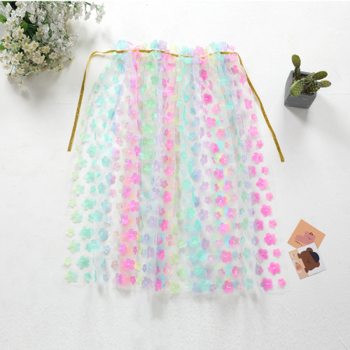 New Rainbow Sunflower Children's Cloak Thin Outing Lace-up Embroidered Cloak for Children and Middle-aged Children Mesh Princess Shawl