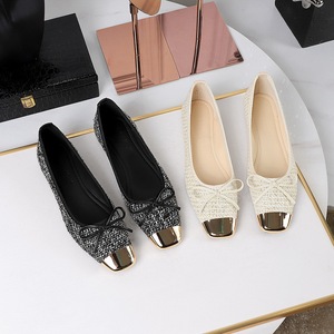 8726-9 French style flat sole single shoes for women with a high-end feel, metal square bow bow, shallow mouth, one foot