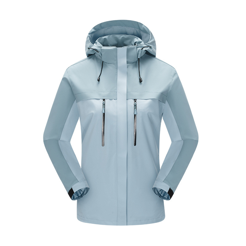 Primavera y otoño al aire libre una sola capa de vestir hombres y mujeres nuevo abrigo con capuz a prueba de viento impermeable ropa de montaña casual al por mayor