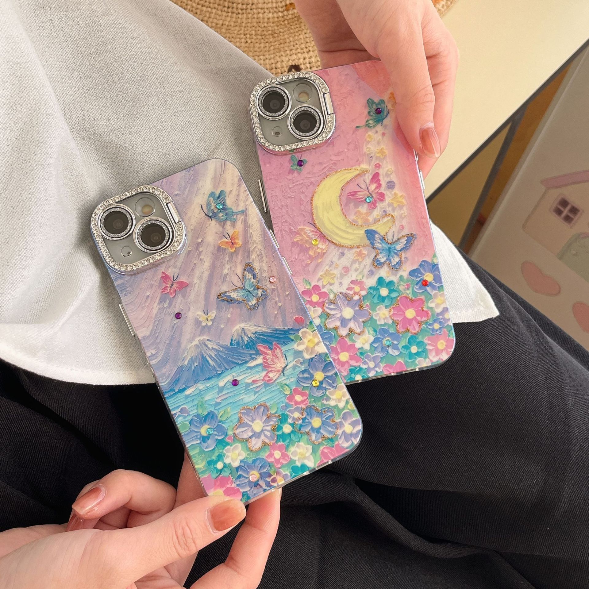 Flor de mariposa de montaña de alto valor ins para iPhone 15/16ProMax funda para teléfono móvil Apple 14 Blu-ray 16