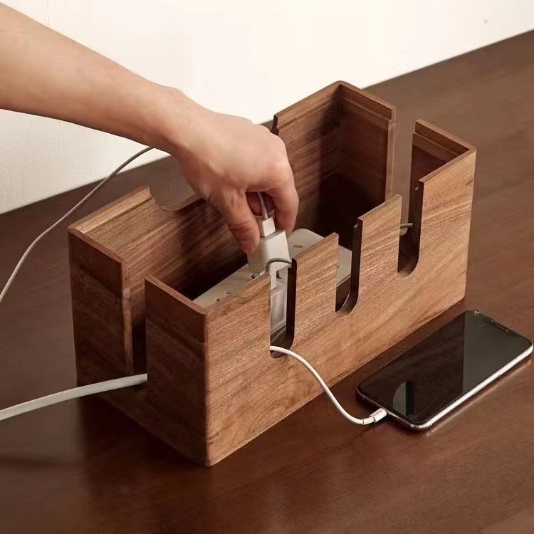 Solid Wood Hub Plug-In Board Wire Storage Box Set-Top Box Placement Box Router Storage Box Power Cord Storage Rack