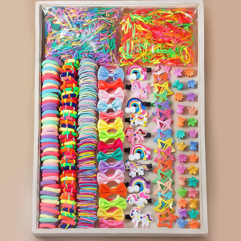 Tocado de los niños horquilla combinación traje caja de regalo banda de pelo del bebé chica clip lateral accesorios para el cabello chica princesa cuerda de pelo