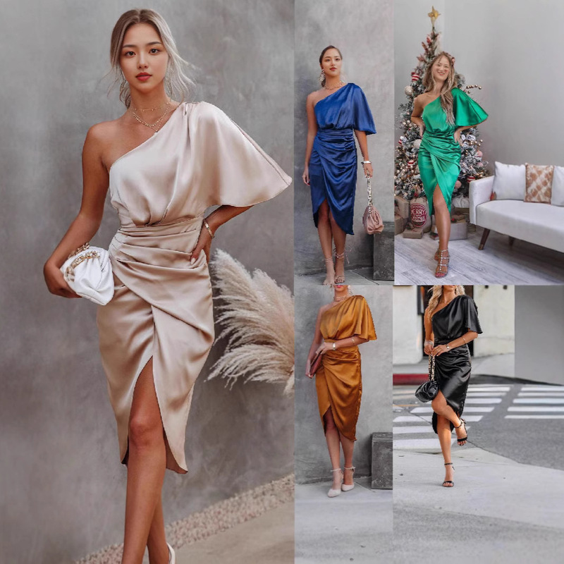 Cross-Border Independent Site Amazon 2026 Sexy One-Sleeve Rose Asymmetrical Dress Evening Gown for Women Cross-Border Independent Site Amazon 2026 Sexy One-Sleeve Rose Asymmetrical Dress Evening Gown for Women