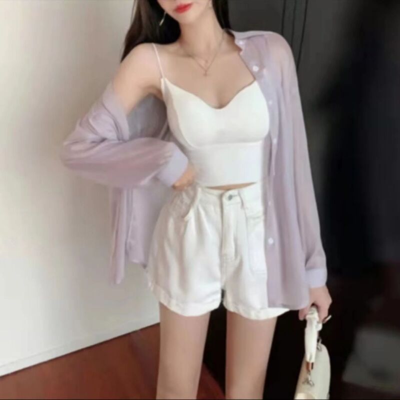 珠光纱雪纺防晒衬衫女夏薄款高级感很仙的夏款甜美韩系长袖上衣女|undefined