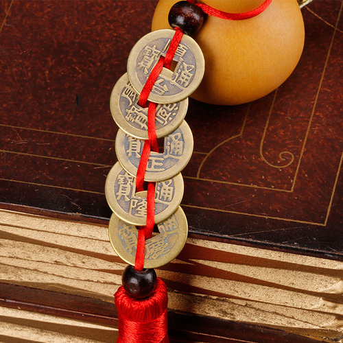 Hulu Pendant Five Emperors Coins Hulu Engraving Peace Fortune Home Decor Craft Small Hulu Shelf Accent