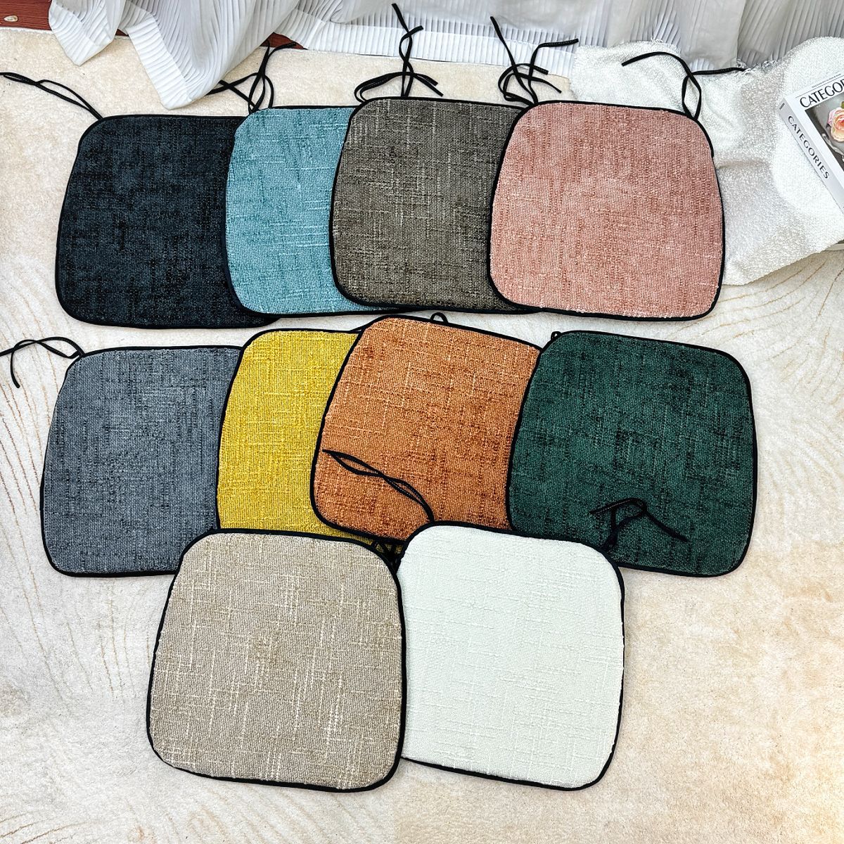 秋冬加厚轻奢纯色雪尼尔坐垫客厅餐椅垫家用椅子垫凳子垫防滑屁垫