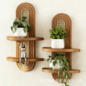 中古风墙壁香薰花瓶置物架民宿装饰架侘寂风客厅背景墙藤编花盆架