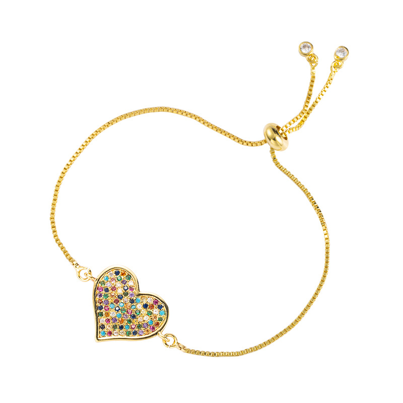 Nihaojewelry wholesale jewelry copper goldplated microinlaid zircon adjustable round heartshaped braceletpicture8