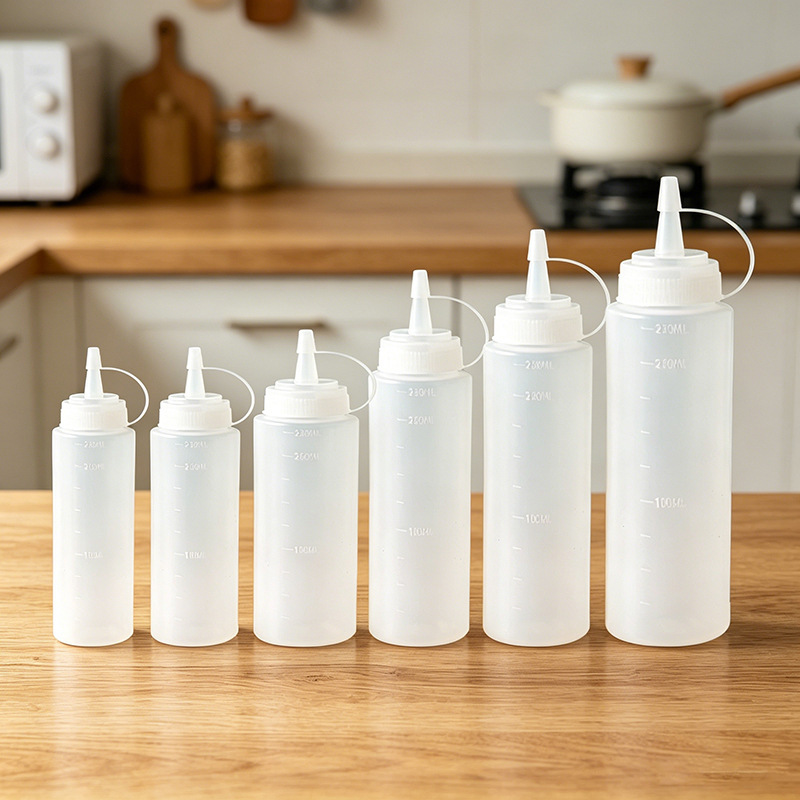 Squeeze bottle with lid and scale ketchup seasonings bottle salad bottle jam cream sauce squeeze bottle pointed nose bottle