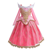 外贸女童爱洛公主裙cosplay睡美人一字肩洋气礼服女孩生日裙清仓