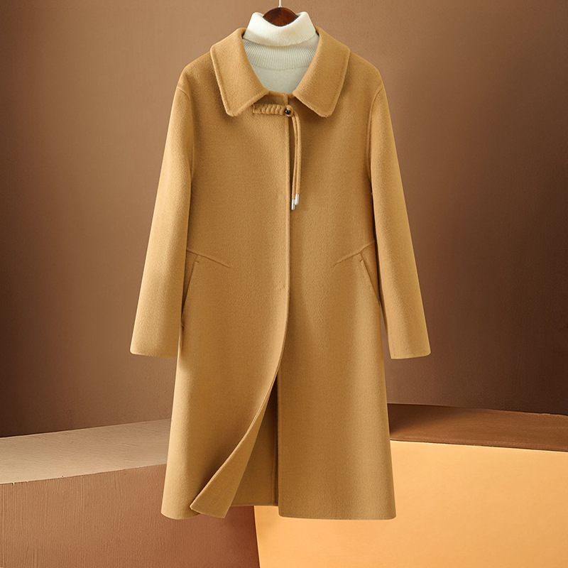 2024秋冬款澳毛女士双面羊毛大衣中长款新中式翻领时尚羊毛呢外套
