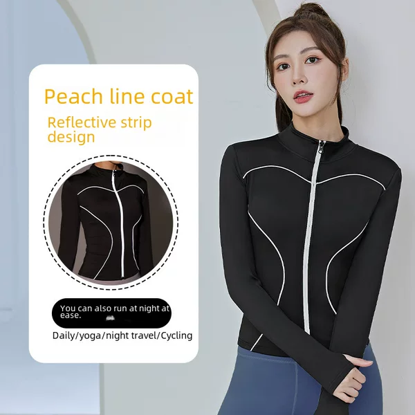 Juyitang Autumn Reflective Hoodless Night Running and Morning Running Sports Jacket for Women Slim Fit Long Sleeve Casual Sportswear