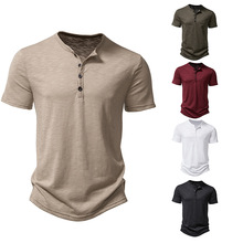 Men's Slub Cotton Henley Collar Polo Shirt