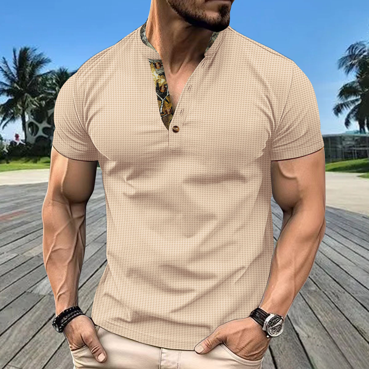 Polo uomo texture waffle collo alto maniche corte estivo_voghion.com
