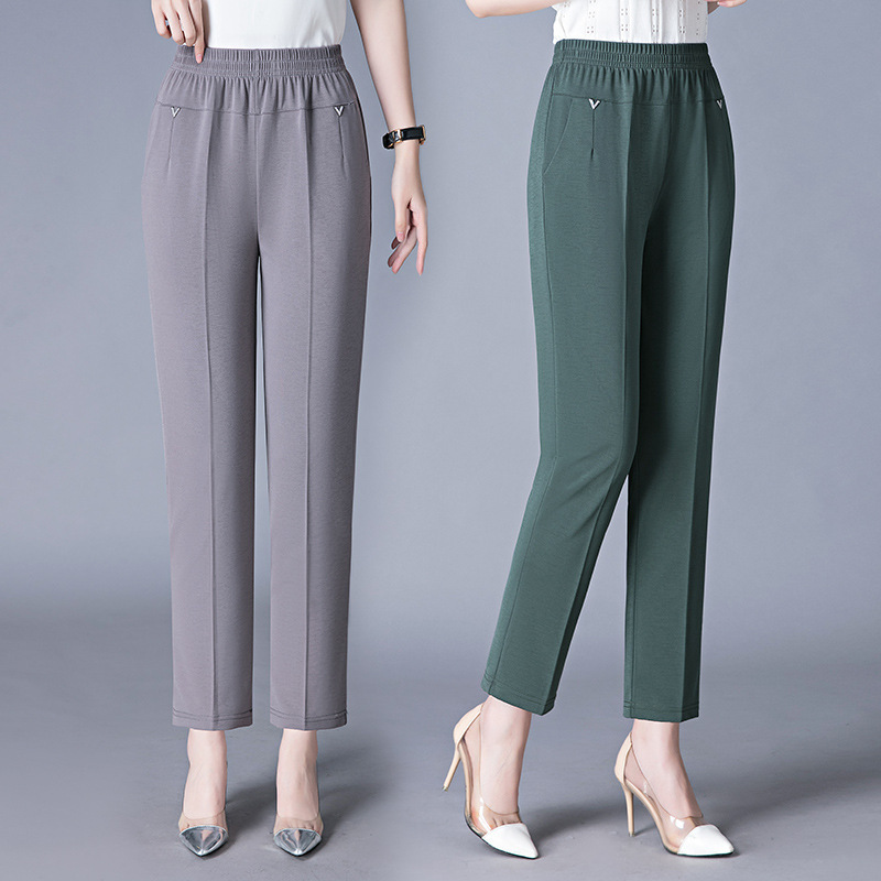 Mom's Elastic Waist Nine-Point Pants Casual Women's Pants Loose Large Size Middle-Aged and Elderly Women's Fashionable Summer Thin Style