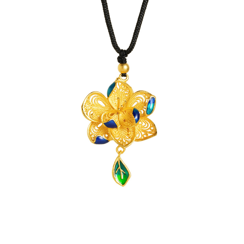 Antiguo oro de oro de lujo ligero de Vietnam nuevos productos de alta calidad flores hueco goteo de aceite de esmalte collar de hoja de color mujer fábrica al por mayor