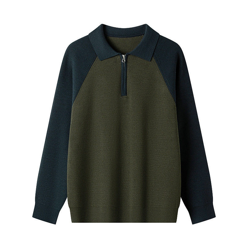 Semia cremallera polo collar suéter de color contraste hombre nuevo otoño invierno cross-border mangas casuales sueltas camisetas de punto coreanas
