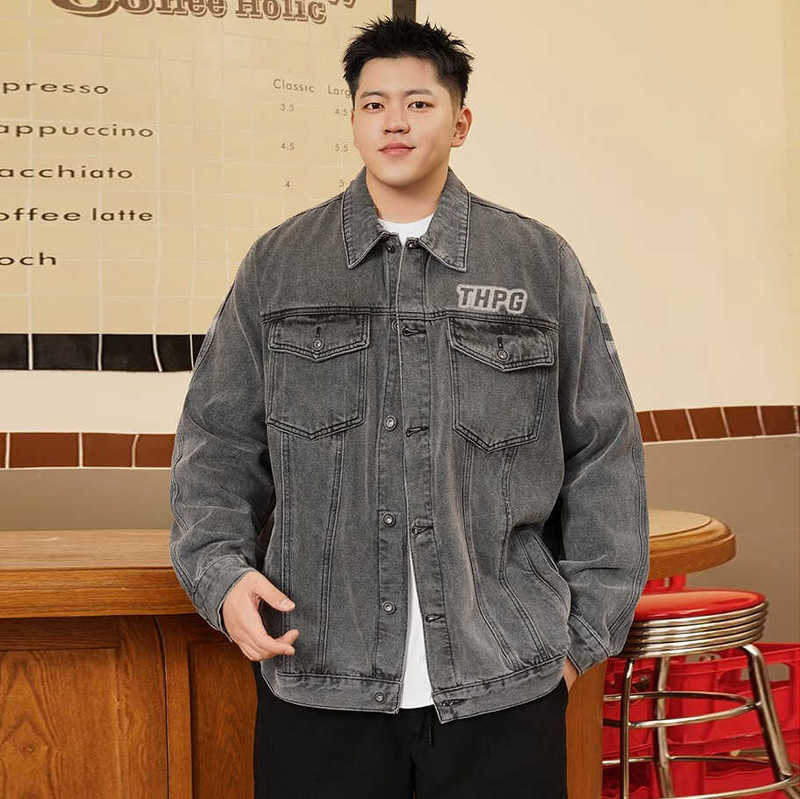 Tide Brand plus size Men's 2024 Spring and Autumn New Loose Casual Denim Coat Men's Fat Plus Plus Plus Plus Oversize Jacket Tide Brand plus size Men's 2024 Spring and Autumn New Loose Casual Denim Coat Men's Fat Plus Plus Plus Plus Oversize Jacket