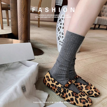 真牛皮新宠带一字lee跟studio豹纹玛丽珍单鞋低减龄圆头马毛时髦