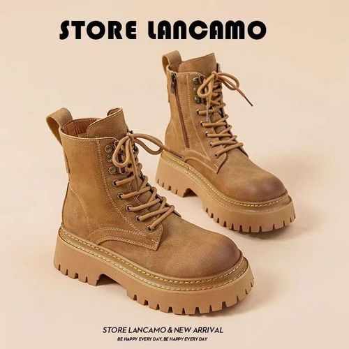 Women's Fleece Lined Martens 2024 Spring and Autumn New Brown Height Increasing Work Western Cowboy Boots with Thick Soles Hot Sale Winter