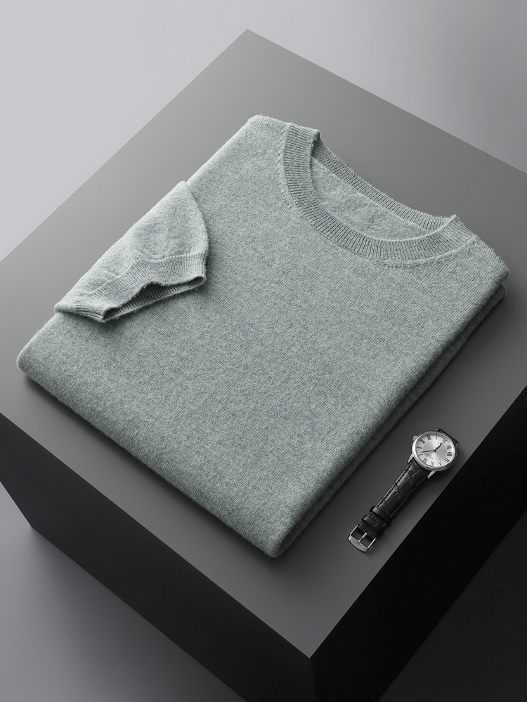 Men's woolen solid color thin casual keep warm base sweater with a…