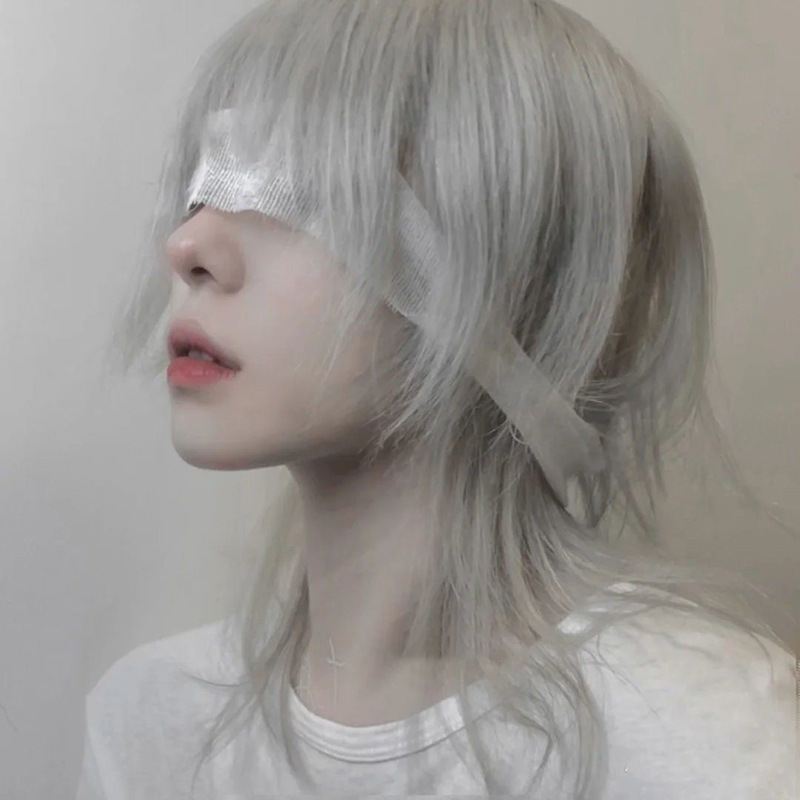 Grandma Gray Light Brown Wig for Men with Short Hair, Handsome Short Herring Headband with Wolf Tail, Daily Natural Warrior Hair Style