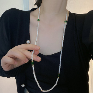 New Chinese Style National Style Multi-layer Stacked Long Agate Pearl Necklace 2024 New Explosive Woolen Chain Light Luxury Necklace