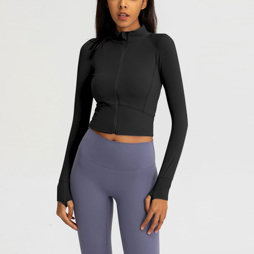 Women's Yoga Long-Sleeve Outdoor Running Sports Jacket with Zipper, Stand-Up Collar, and Slim Fit—Premium-Looking Running Top