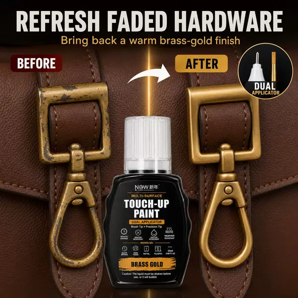 Gold hardware repair paint, metal touch-up pen for repairing discoloration and scratches on bag hardware, double-ended applicator