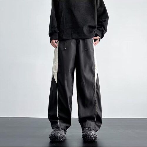 Japanese-style cool handsome, side button pattern decoration, casual daily, niche design sense, men's spring and autumn straight combat pants