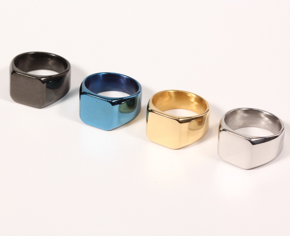 Unisex Gender Popular Simple Casting Square Men's Personality Ring Glossy Titanium Steel Ring Stainless Steel Ornament