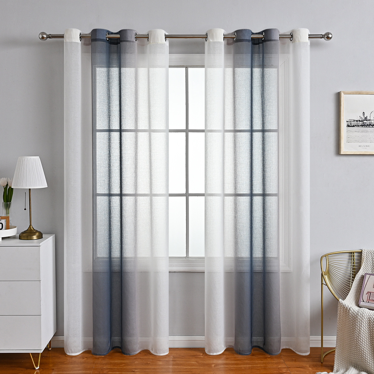 TEMU transfronterizo color gradiente cortina cortina perforación cortina sala de estar semi-sombreado cortina productos terminados comercio exterior ventas calientes en Oriente Medio