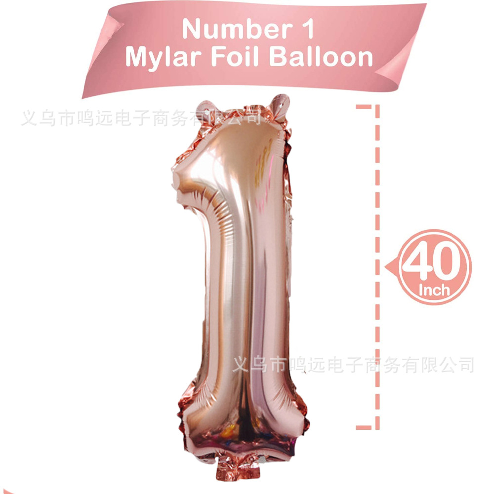 40 Inch Rose Gold Digital Balloon Set Baby One-Year-Old Banquet Sequin Latex Birthday Party Balloon Set