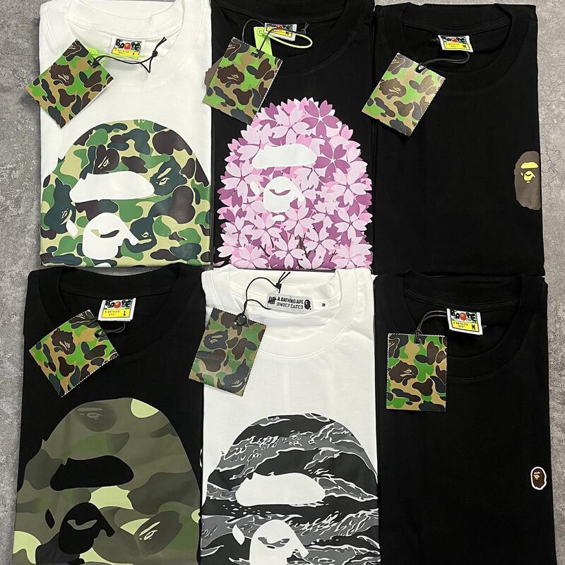 Co-Branded Half-Sleeved Tee Tops for Men and Women, Ape Head Camouflage High-End Loose Short-Sleeved Bapet Shirts Trendy Brand