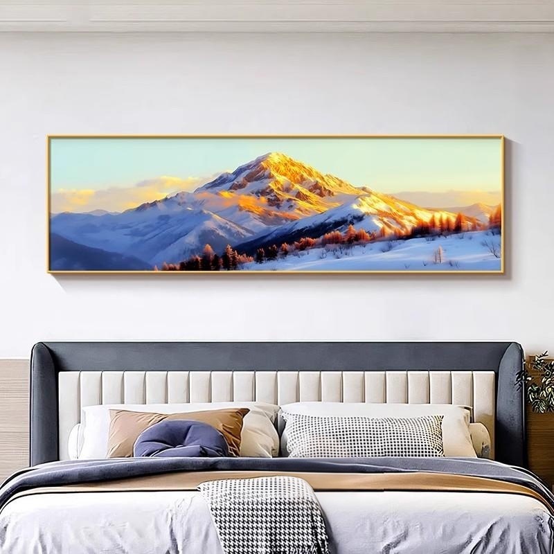 日照金山床头装饰画主卧房间高级感挂画背有靠山客厅卧室轻奢壁画|undefined