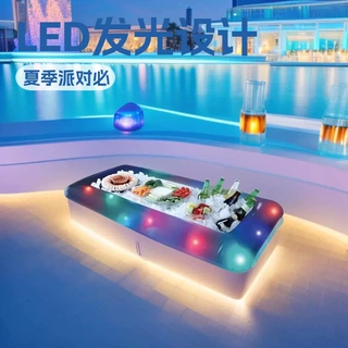 水上充气LED冰吧桌 啤酒饮料水果台 派对用充气浮台 加厚PVC