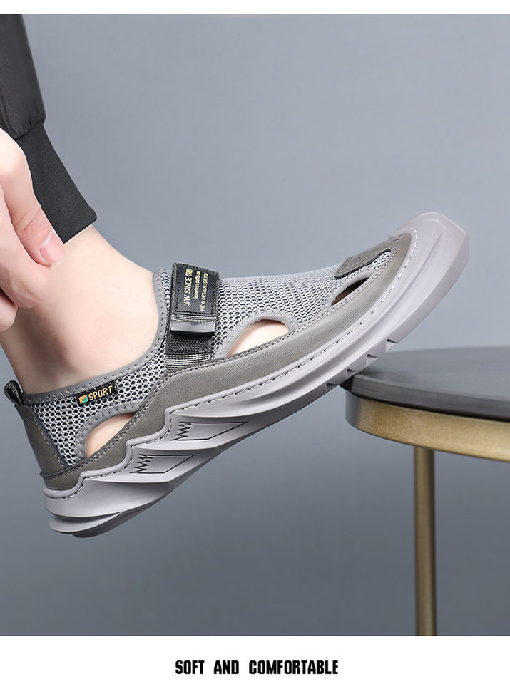 Dép sandal nam quai ngang kiểu La Mã bao đầu, thân lưới thoáng khí, đế cao su — 5512 dép sandal màu xám, 5512 dép sandal đen chi tiết 12