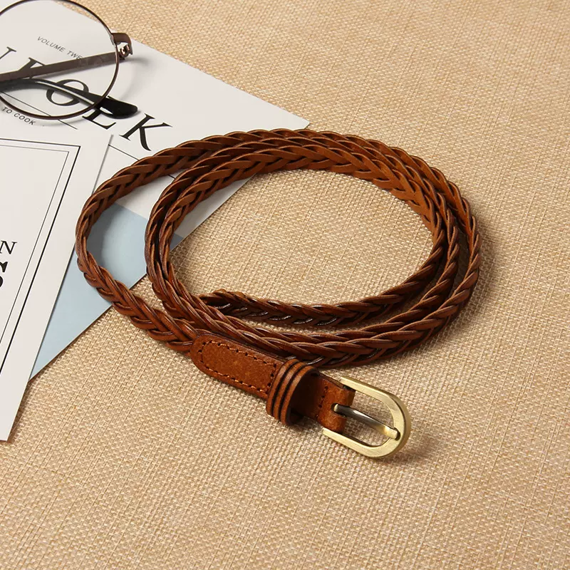 波西米亚真皮手工编织细腰带女款休闲复古百搭皮带装饰皮糠纸镂空