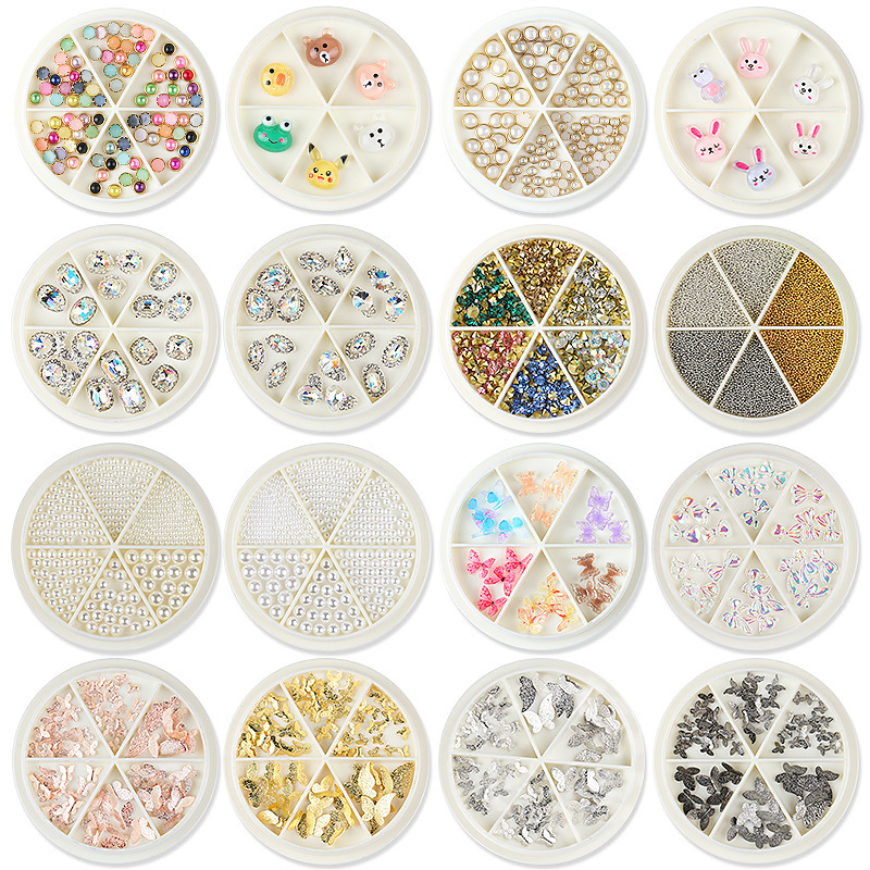 Japanese Nail Art Disc Flat Bottom Stereo Colored Diamond Silver Diamond Edge Pearl Shaped Gold and Silver Small Steel Ball Mixed Decoration