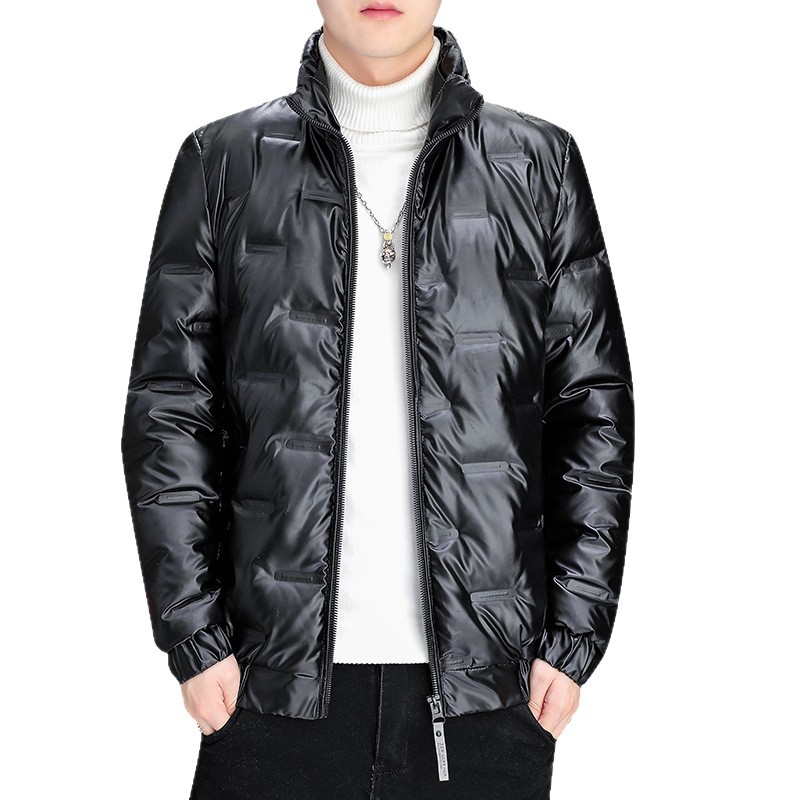 Trajes de invierno transfronterizos chaqueta de plumón de cara brillante hombre corto cuello vertical otoño y invierno grueso chaqueta caliente de tendencia de arroz blanco