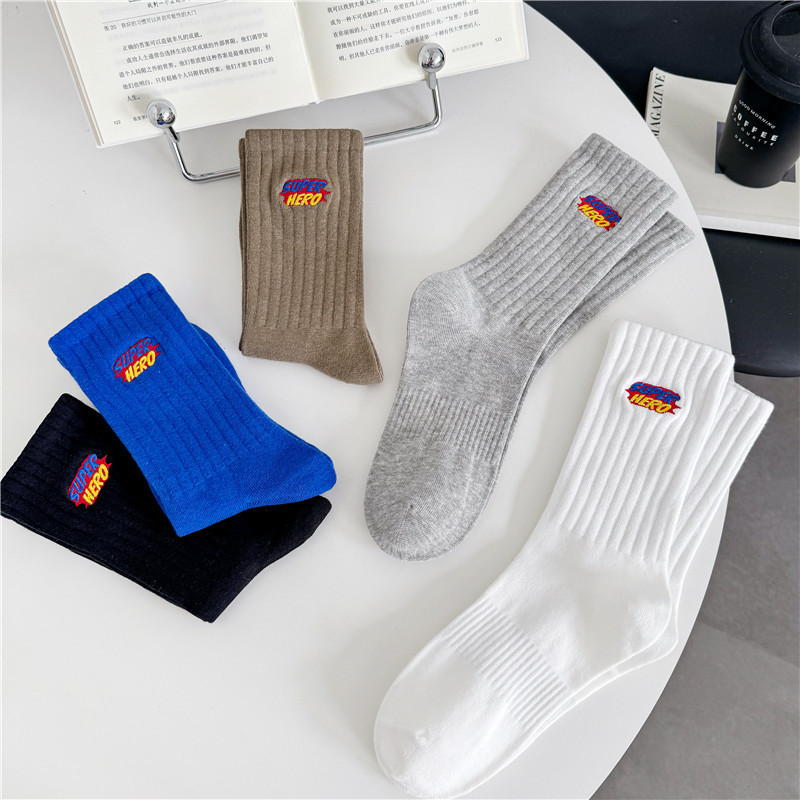 Cityboy Socks for Men and Women Ins Trendy American Style High Street Superhero Skateboard Sports Sweat-Absorbent Mid-Calf Socks